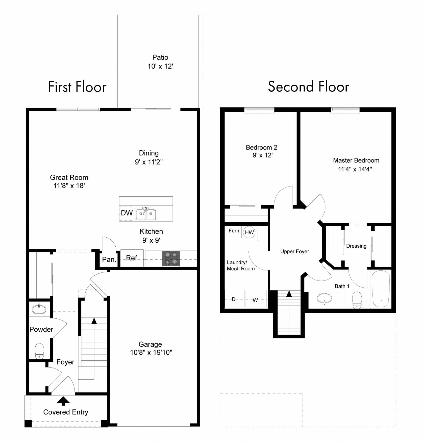 Floor plan for 2 beds, 1.5 baths, 1160 sqft